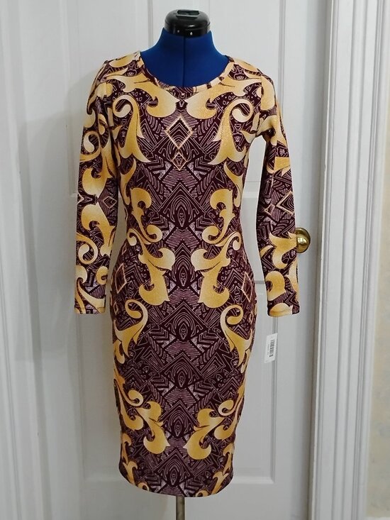 LuLaRoe Dresses & Skirts - NWT LuLaRoe Debbie Burgundy Metallic Gold Swirl Pencil Dress